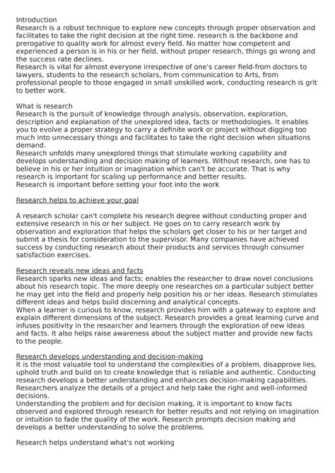 Importance of research - Introduction Research is a robust technique to ...
