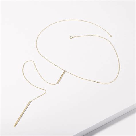 Gold Chain Necklace with Vertical Hanging Bars | KLENOTA