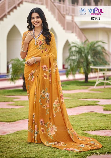 Twisha - Yellow Georgette Floral Digital Printed Saree – Vipul Fashions