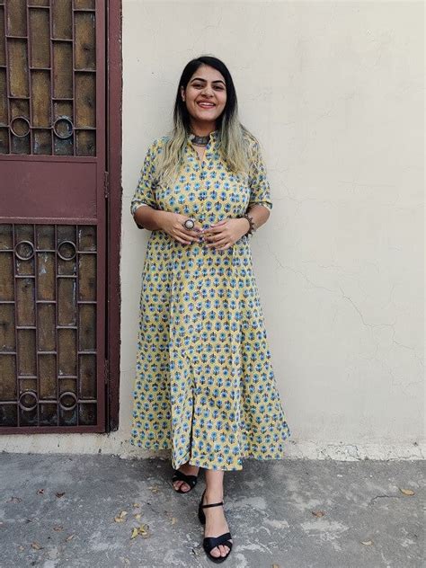 Yellow Grey Hand Block Printed A Line Maxi Shirt Dress – Kasaa Hues