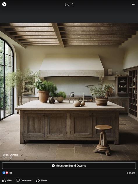 French Countryside Kitchen with Potted Plants and Large Window