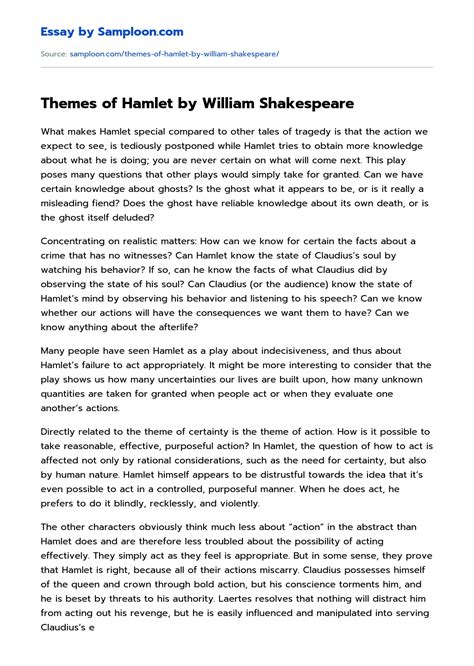 ≫ Themes of Hamlet by William Shakespeare Free Essay Sample on Samploon.com