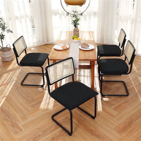 Zesthouse Rattan Dining Chairs Set of 4, Boucle Dining Room Chair with ...