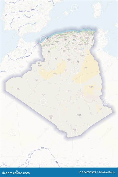 Physical Map of the Country of Algeria Colored Stock Illustration - Illustration of municipality ...