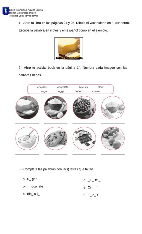 Inglés 5º Básico - trabajo de vocabulario - Butter Mantequilla Liceo ...