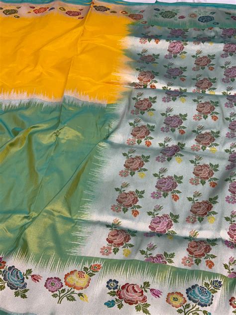 Handwoven Dual Colour Banarasi Saree with Meenakari Gulab Buta Border ...