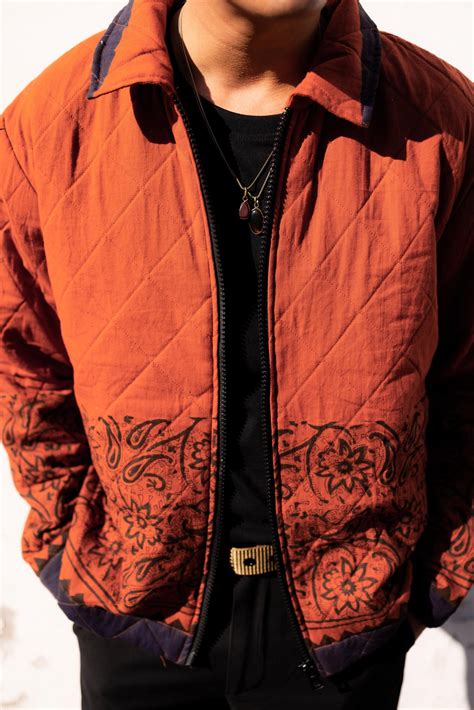 Rust Jaal Hand-Blocked Quilt Jacket – AakarTaro