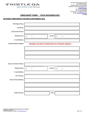 Fillable Online ENROLMENT FORM - FOOD MICROBIOLOGY EF-005 Fax Email ...