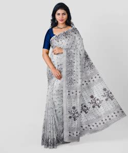 Buy Mayabi Printed, Floral Print Daily Wear Pure Cotton White Sarees ...