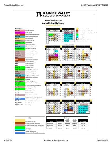 School Calendar - Rainier Valley Leadership Academy