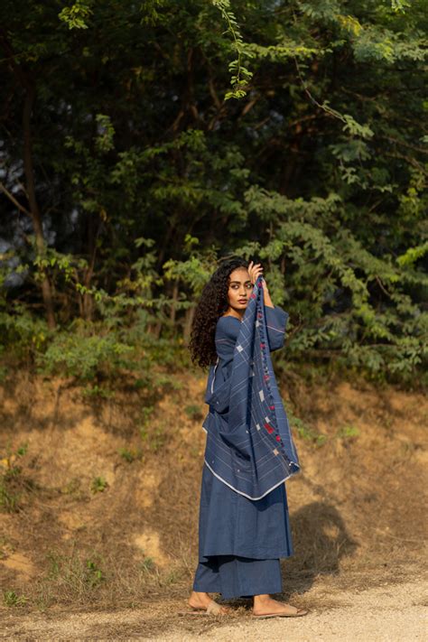Earthy Blue Kurta Set with Dupatta – Silai Studio