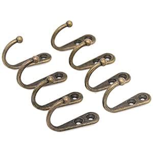 8 PCs Antique Brass Wall Mounted Single Prong Hooks - Wall Hook - Hat ...