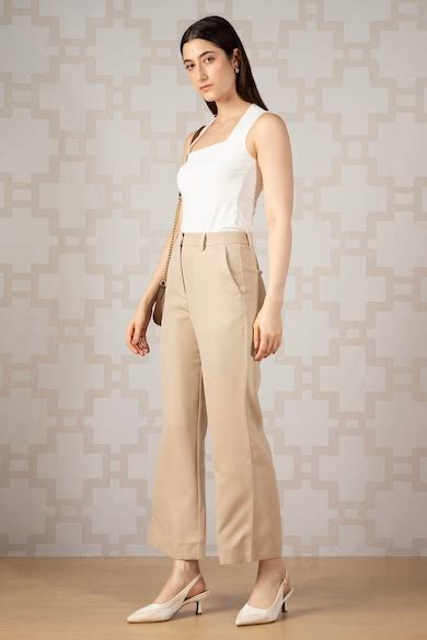 Buy Women Beige Solid Formal Trousers Online - 39965979 | Van Heusen