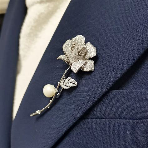 Mens elegant rhinestone crystal branch boutonniere wedding lapel rose ...