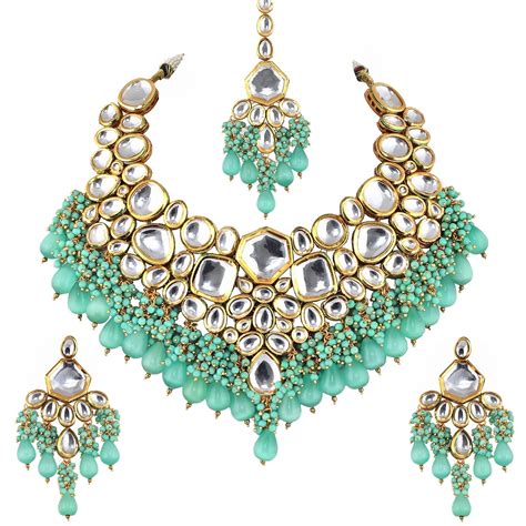 Lucky Jewellery 18K Gold Plated Mint Color Kundan Stone/Uncut Kundan ...