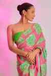 Buy Pink Georgette, Silk Sequins Nurvi Print Saree With Unstitched ...