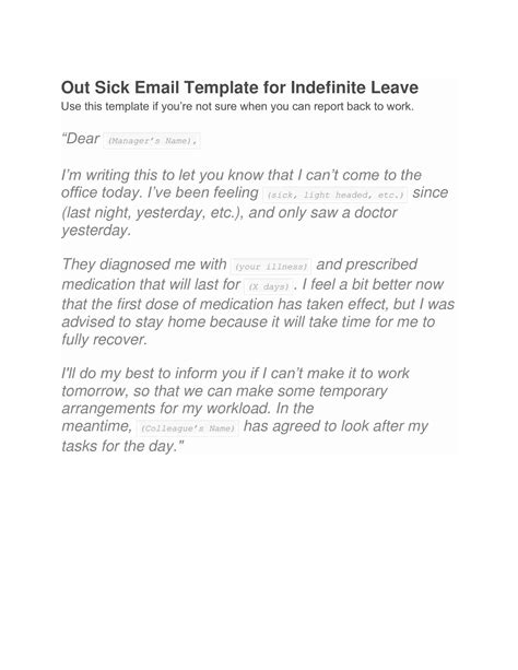 Free Printable Sick Leave Email Templates [For Office, One Day] Example ...