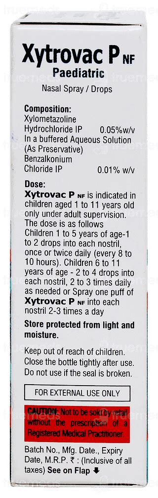 Xytrovac P Nf Nasal Drops 10ml - Uses, Side Effects, Dosage, Price ...