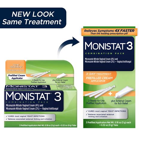 Monistat 3 Day Yeast Infection Treatment, 3 Miconazole Pre-Filled Cream Tubes & External Itch ...