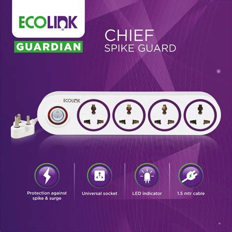 Ecolink (Philips) Spike & Surge Guard Extension Board | 3‑4 Socket ...