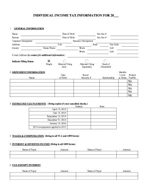 Fillable Online INDIVIDUAL INCOME TAX INFORMATION FOR 20 Fax Email ...
