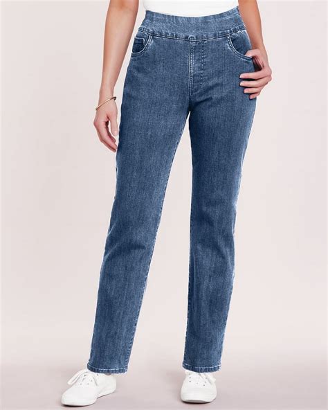 Blair Womens Denimease Petite Short Flat-Waist Pull-On Jeans - Walmart.com