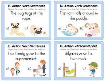 Action Verb Sentence Picture Match Task Cards by LearnersoftheWorld