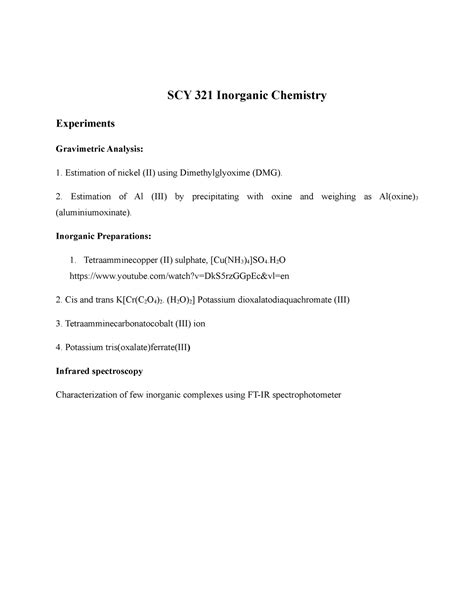 SCY 321 Inorganic Chemistry - SCY 321 Inorganic Chemistry Experiments ...