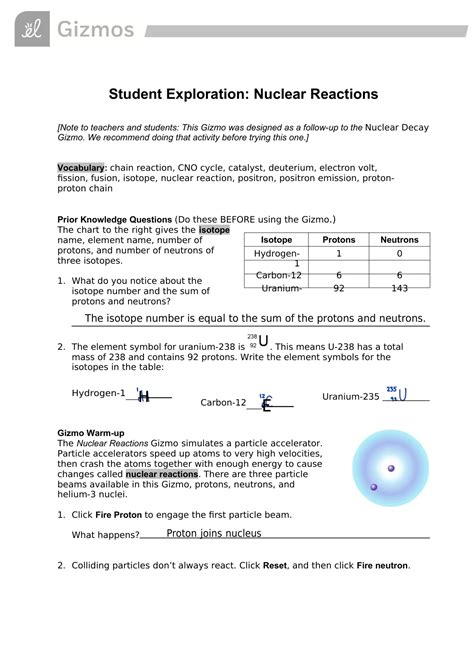 Gizmos Student Exploration| Nuclear Reactions Answer Key [100% correct ...