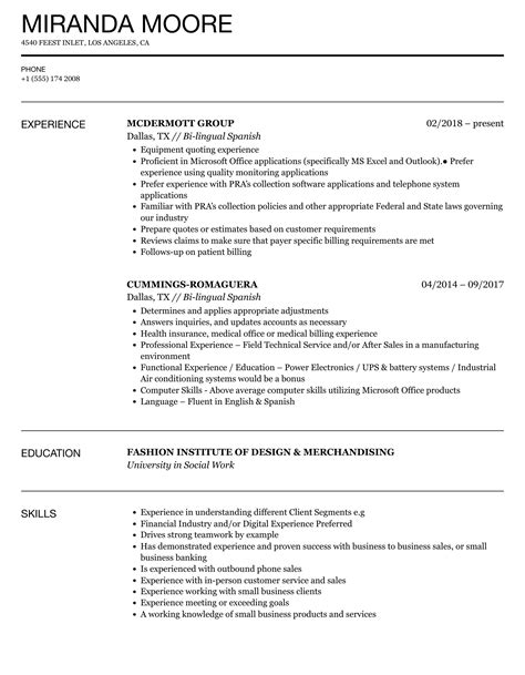 Resume In Spanish Example