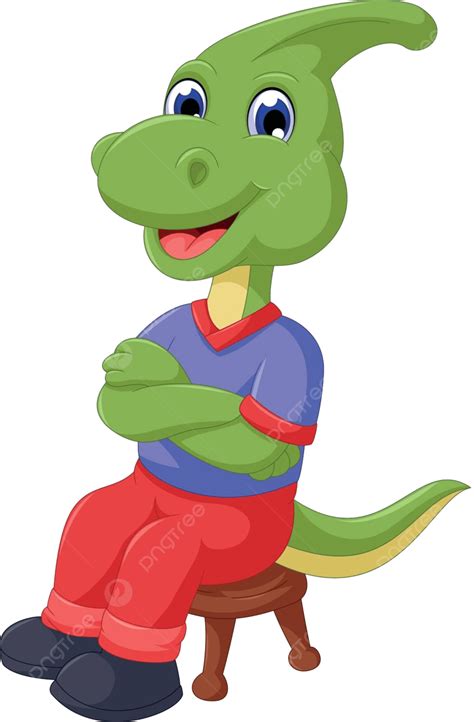 Cute Parasaurolophus Cartoon Sitting On The Chair Dinosaurs Extinct ...