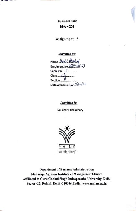 Harshit Bhardwaj BL assignment 2 - Business Law BBA- Assignment - 2 ...