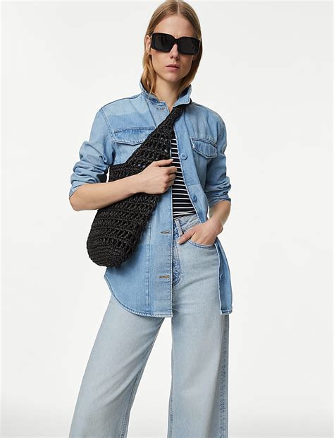 Buy Pure Cotton Denim Patchwork Utility Shacket at Marks & Spencer
