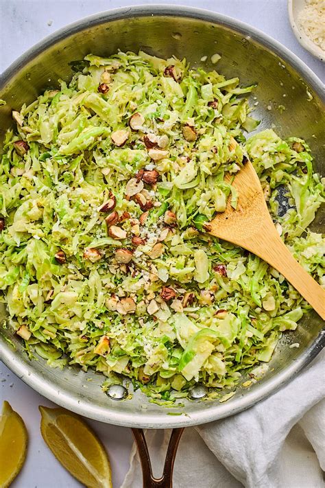 Sautéed Shredded Brussels Sprouts with Parmesan and Hazelnuts