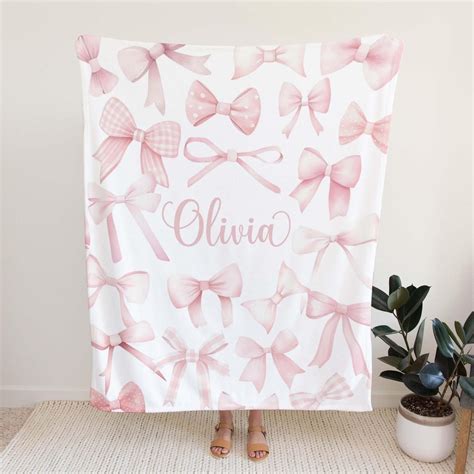 Personalized Pink Bow Nursery Blanket Coquette Custom Baby Name Blanket ...
