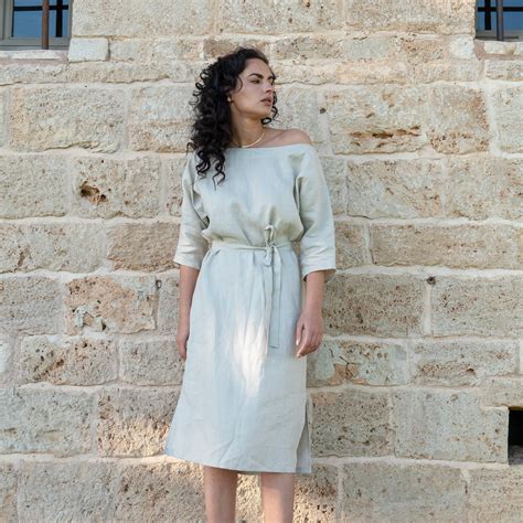 Linen Midi Cream Dress for Womens Linen Summer Dress 3/4 - Etsy