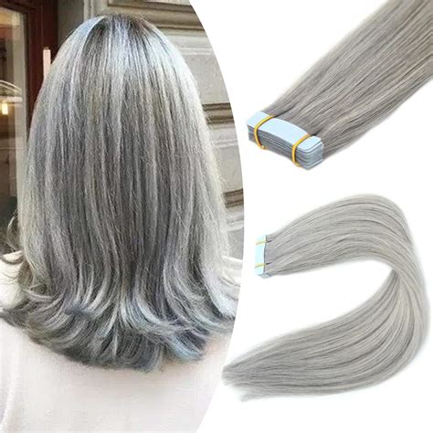 Amazon.com : Fenicy Gray Hair Extensions Tape in Human Hair Real Hair ...