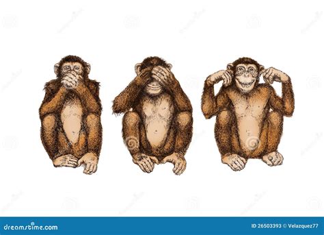 Three Wise Monkeys (see, Hear, Speak No Evil) Stock Illustration ...