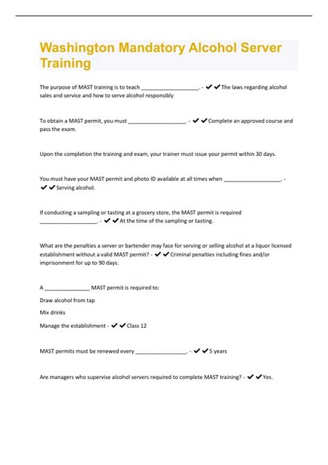 Washington Mandatory Alcohol Server Training | 60 Questions and Answers ...