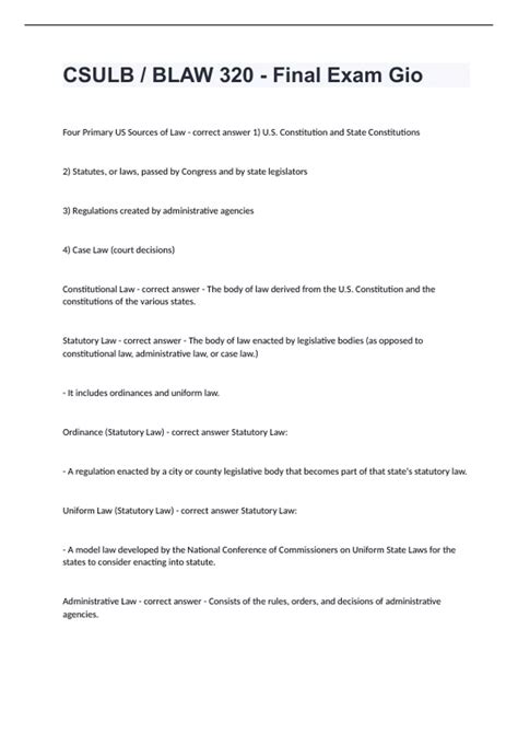 CSULB BLAW 320 - Final Exam Gio Question and answers correctly solved ...