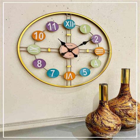 ROMAN BEAUTIFUL METALLIC MULTICOLOURED ROUND WALL CLOCK – SUREKH DECOR