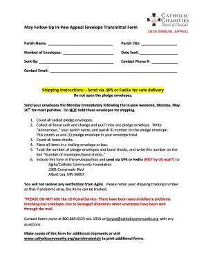 Fillable Online May Follow-Up In-Pew Appeal Envelope Transmittal Form ...