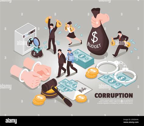 Corruption isometric vector illustration Included icons symbolizing ...
