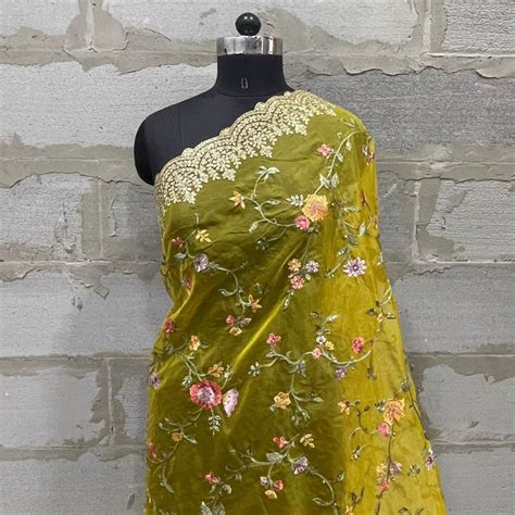 Yellow Floral Embroidered Scalloped Organza Dupatta – anokherang