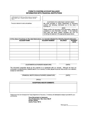 Standard Form To Confirm Account Balance Information With Financial ...