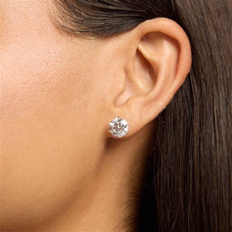 Three Prong Martini Round Brilliant Lab Grown Diamond Earrings In 14K ...