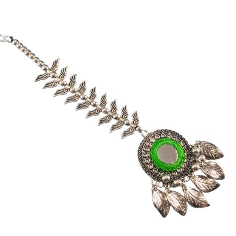 Buy Sattyaki Stylish Navratri Oxidized Silver Maang TikkaBor With ...
