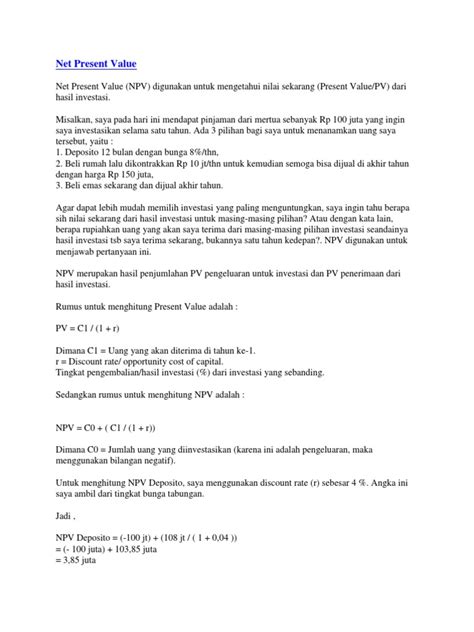 Image result for Net Present Value Example