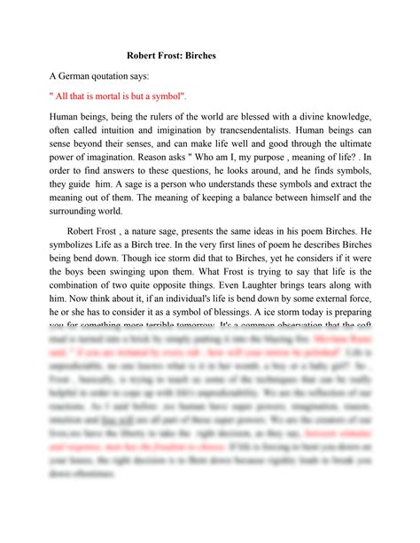 SOLUTION: Robert frost poem, "Birches": A critical Analysis and themes ...