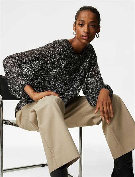 Buy Printed Crew Neck Blouse at Marks & Spencer